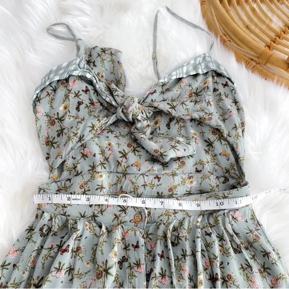 Agua Bendita Karen Midi Long Dress Seagreen Geen Floral Button Front Slit S - Picture 11 of 12